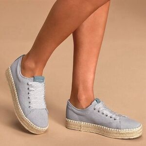 Tretorn  Eve Ice Blue Linen Espadrille Ortholite Platform Sneakers Shoes 7 NWT!